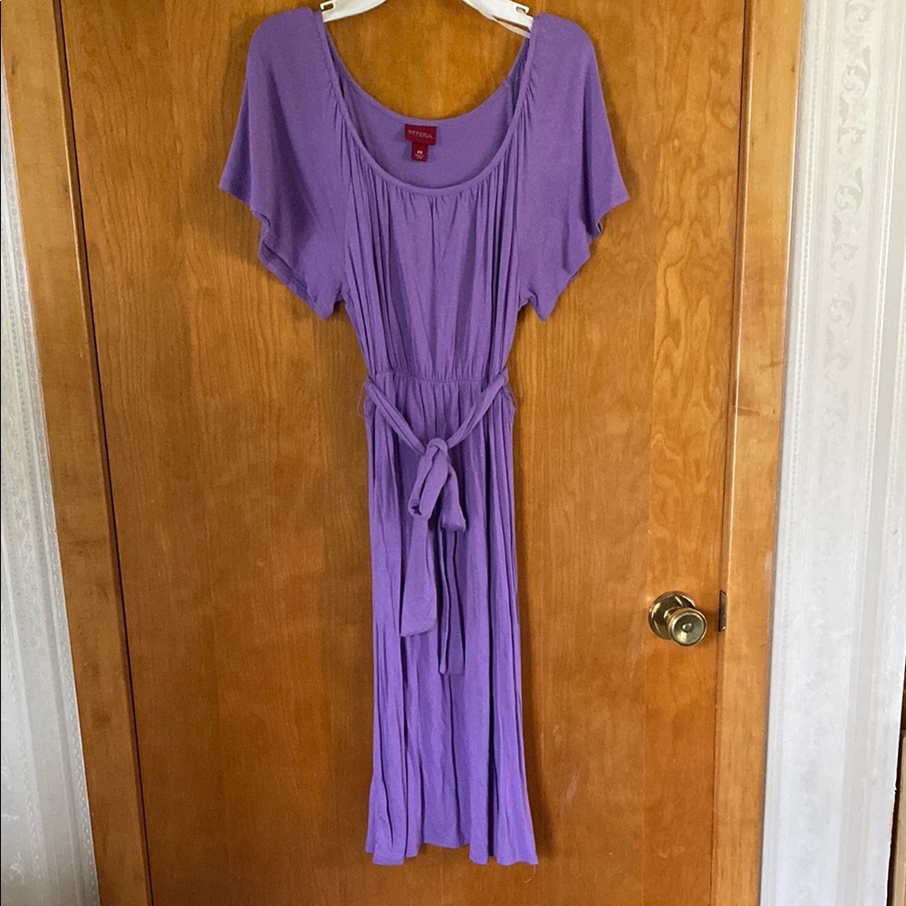 Purple Short Sleeve Dress with Belt